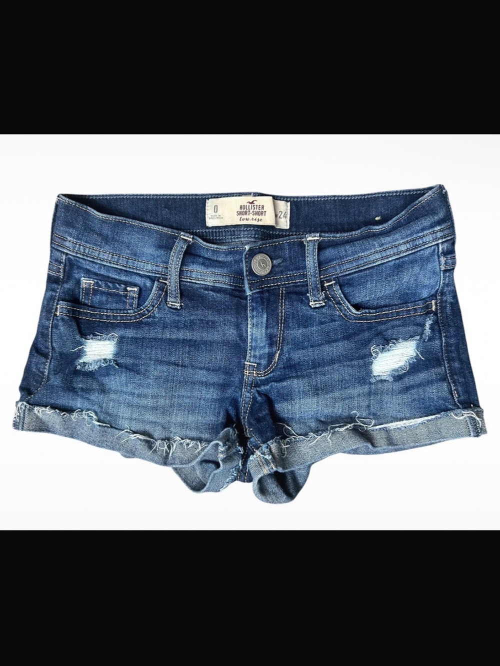 Hollister Distressed Roll-Hem Denim Shorts - Dark Blue